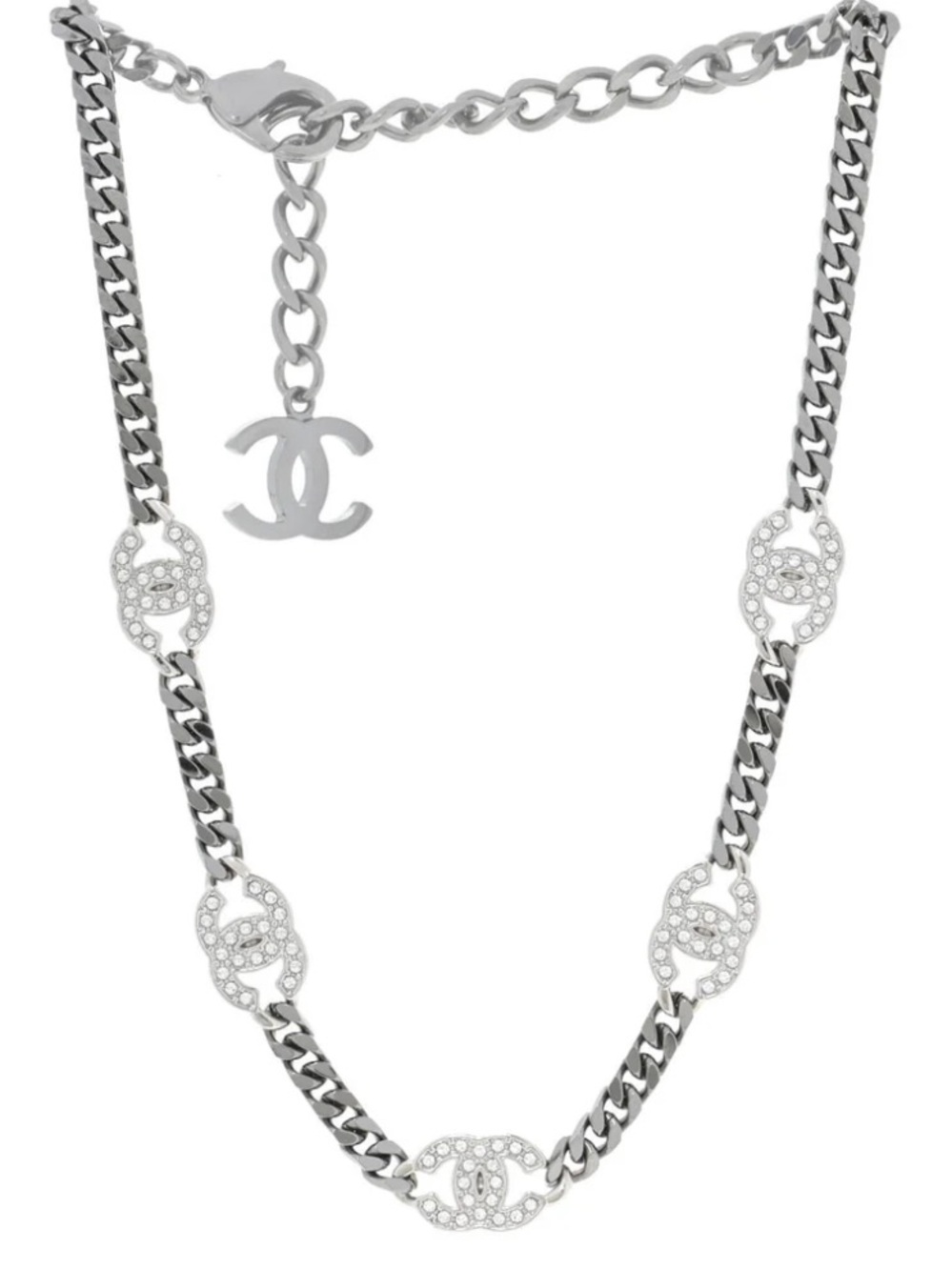 CHANEL Silver Crystal CC Link Necklace - Picture 4 of 4
